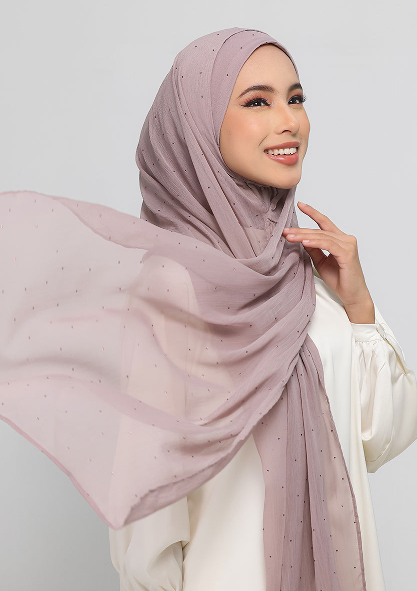Mauve Gray Crystals - Crinkled Chiffon