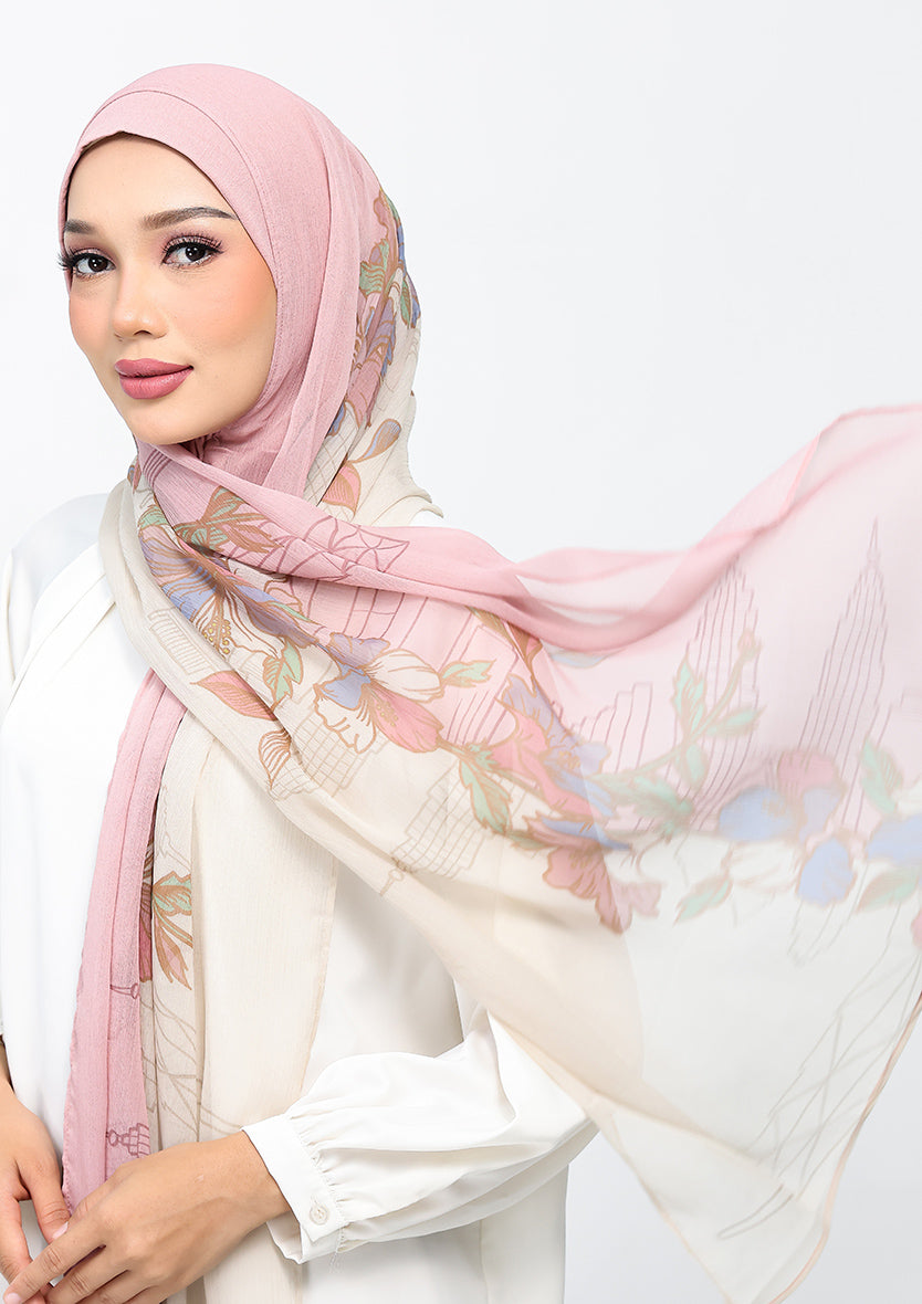 Blossoms over KL - Crinkled Chiffon - Instant Hijab With Inner