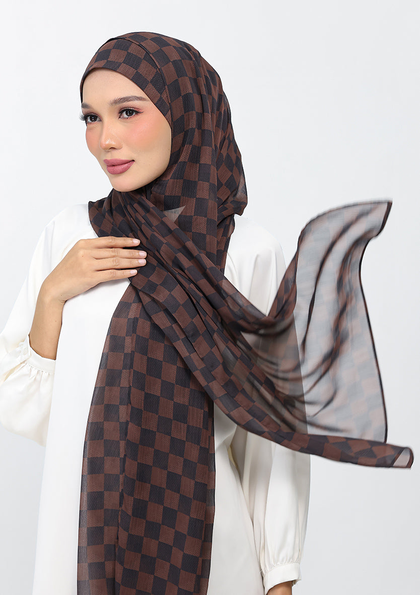 Checkered Brown - Instant Hijab With Inner