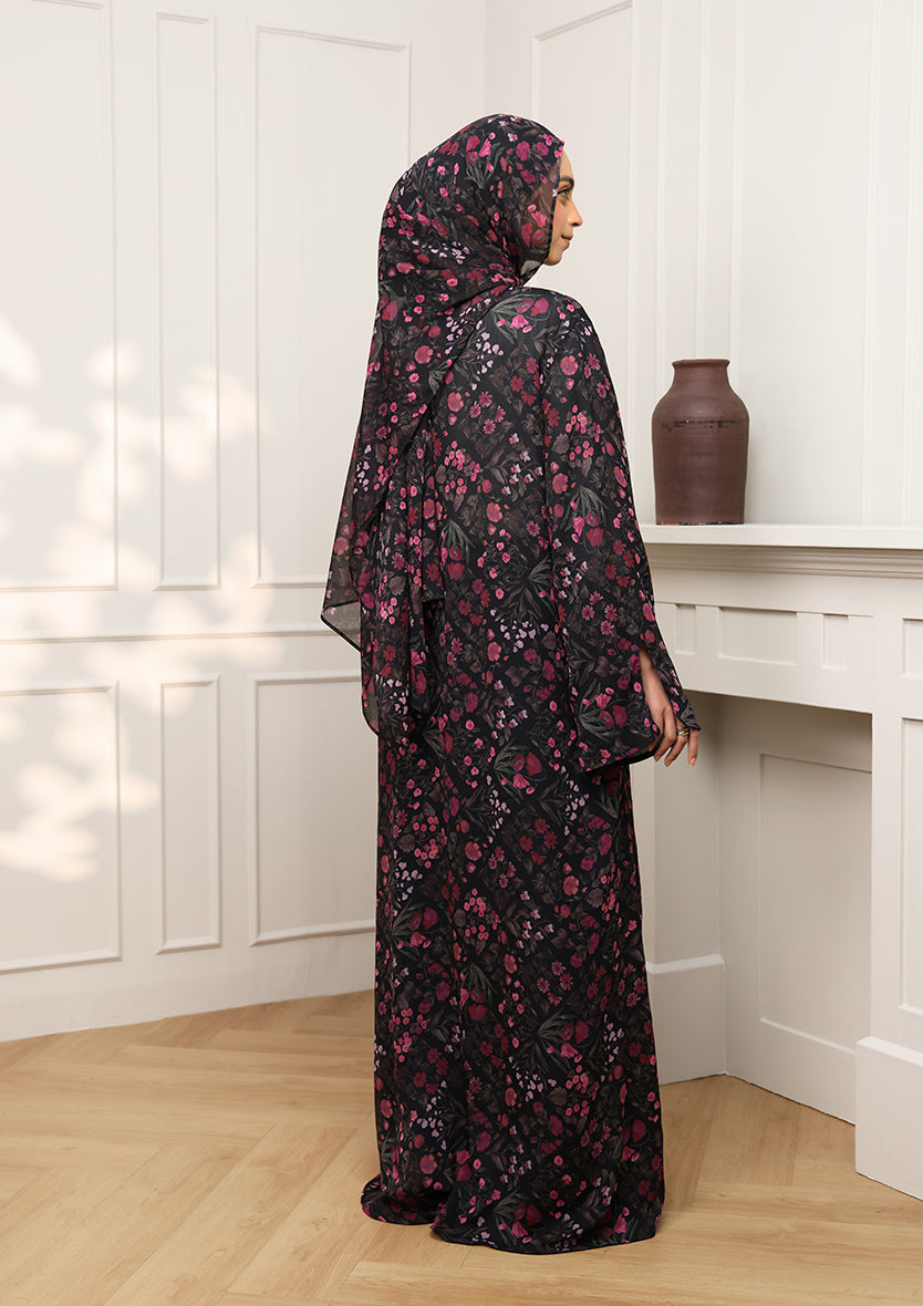 Tie Front Abaya & Shawl Set - Lavender Dreams