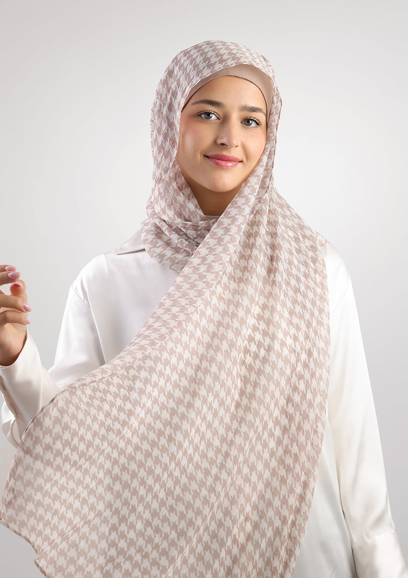 Houndstooth Beige - Instant Hijab with Inner