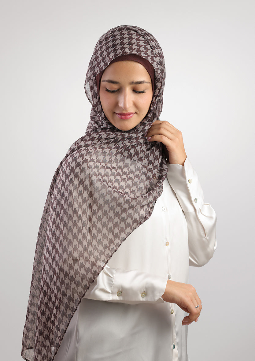 Houndstooth Brown - Instant Hijab with Inner