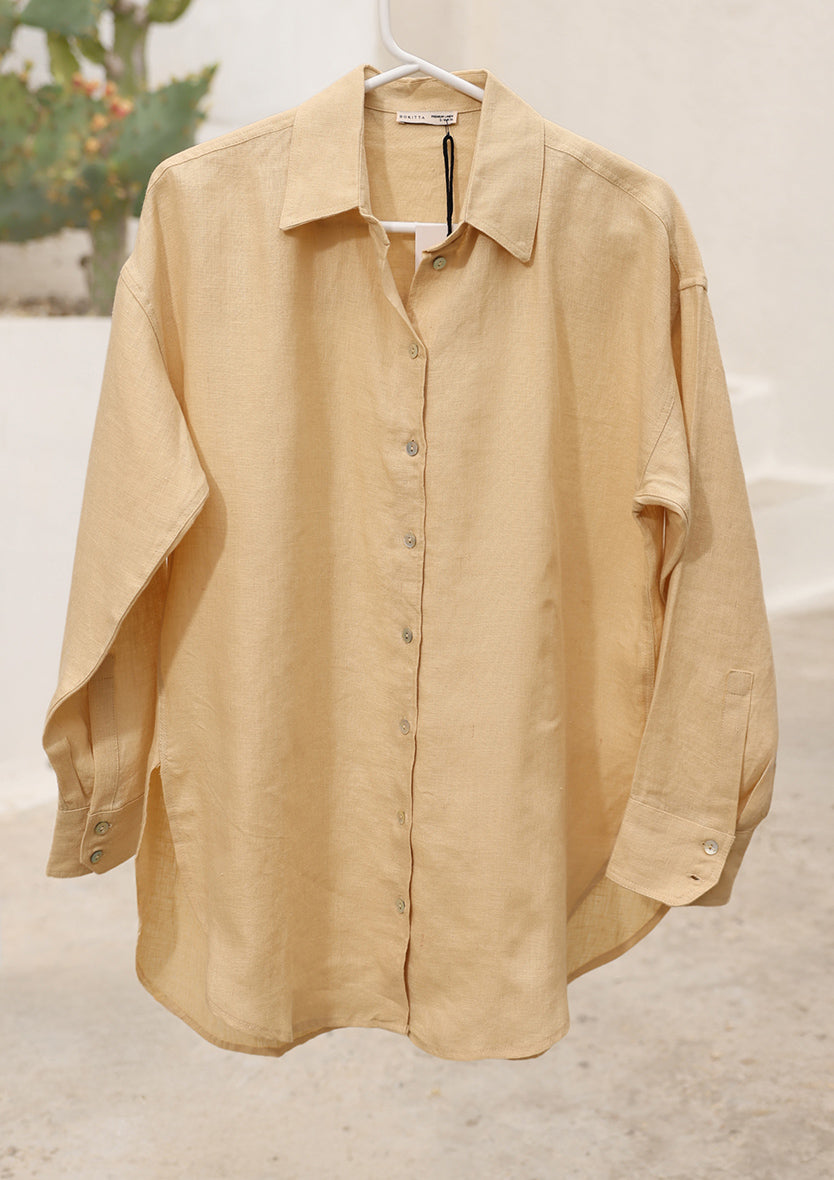 100% Italian Linen Shirt - Butter Yellow
