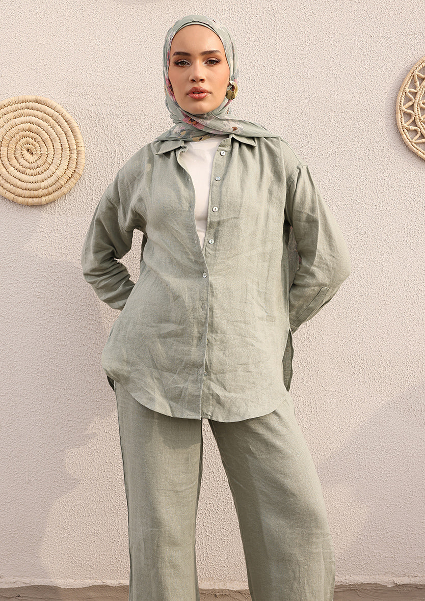 100% Italian Linen Co-ord Set - Sage Green