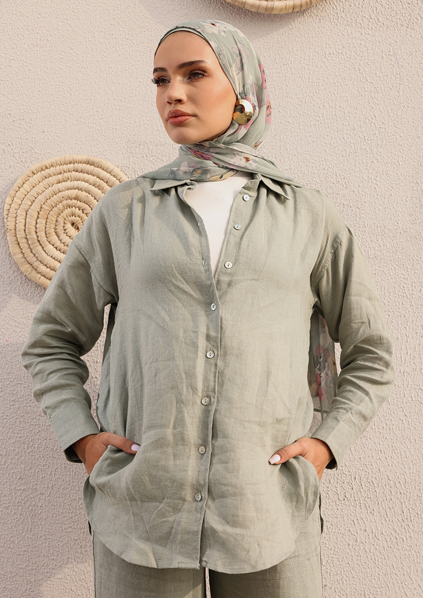 100% Italian Linen Co-ord Set - Sage Green