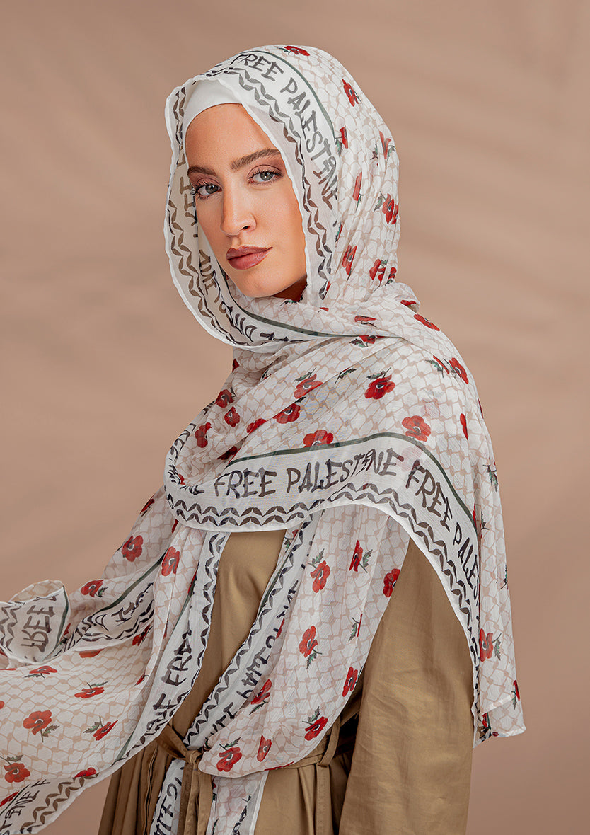 White Poppy of Palestine - Instant Hijab With Inner
