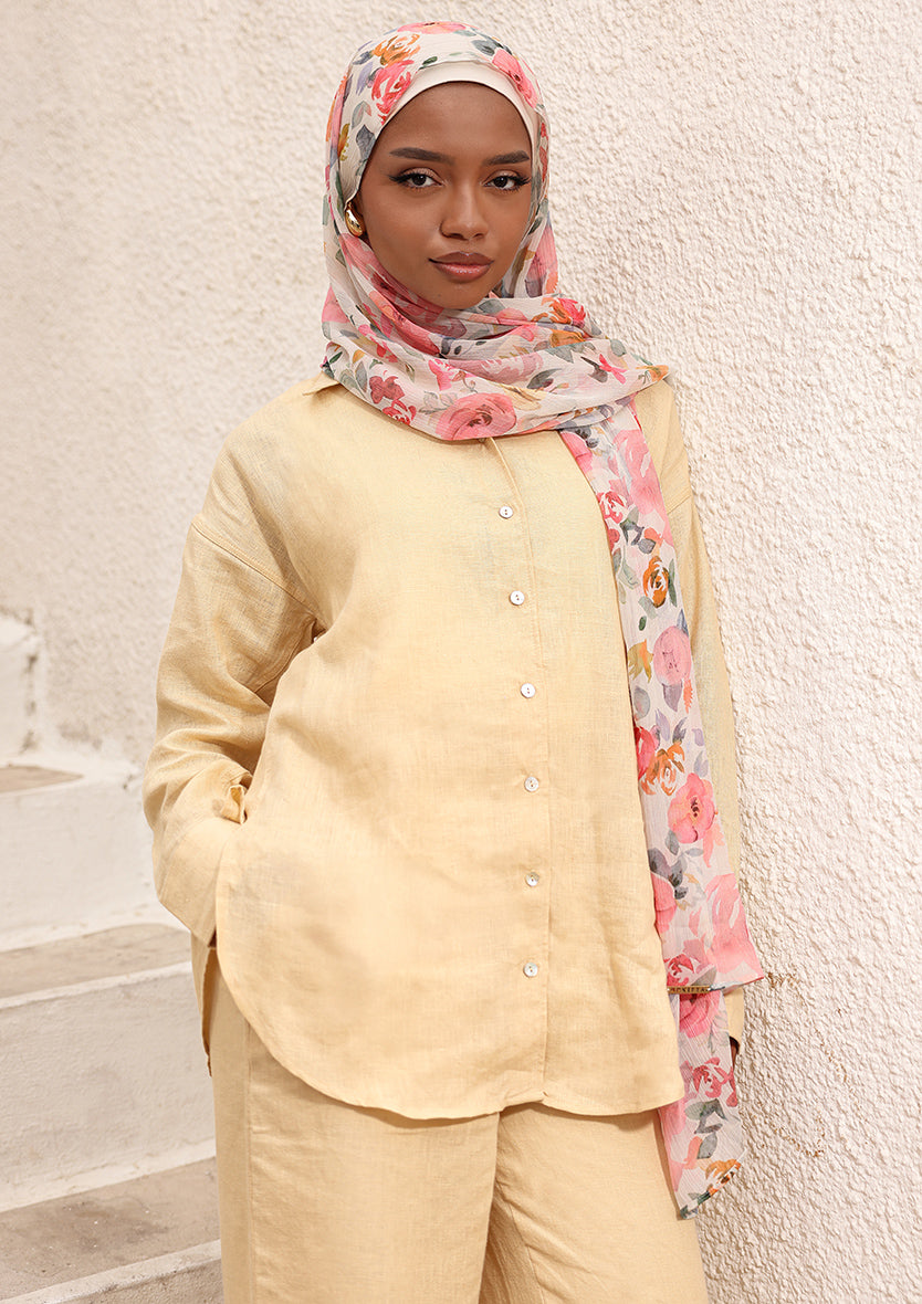 100% Italian Linen Shirt - Butter Yellow