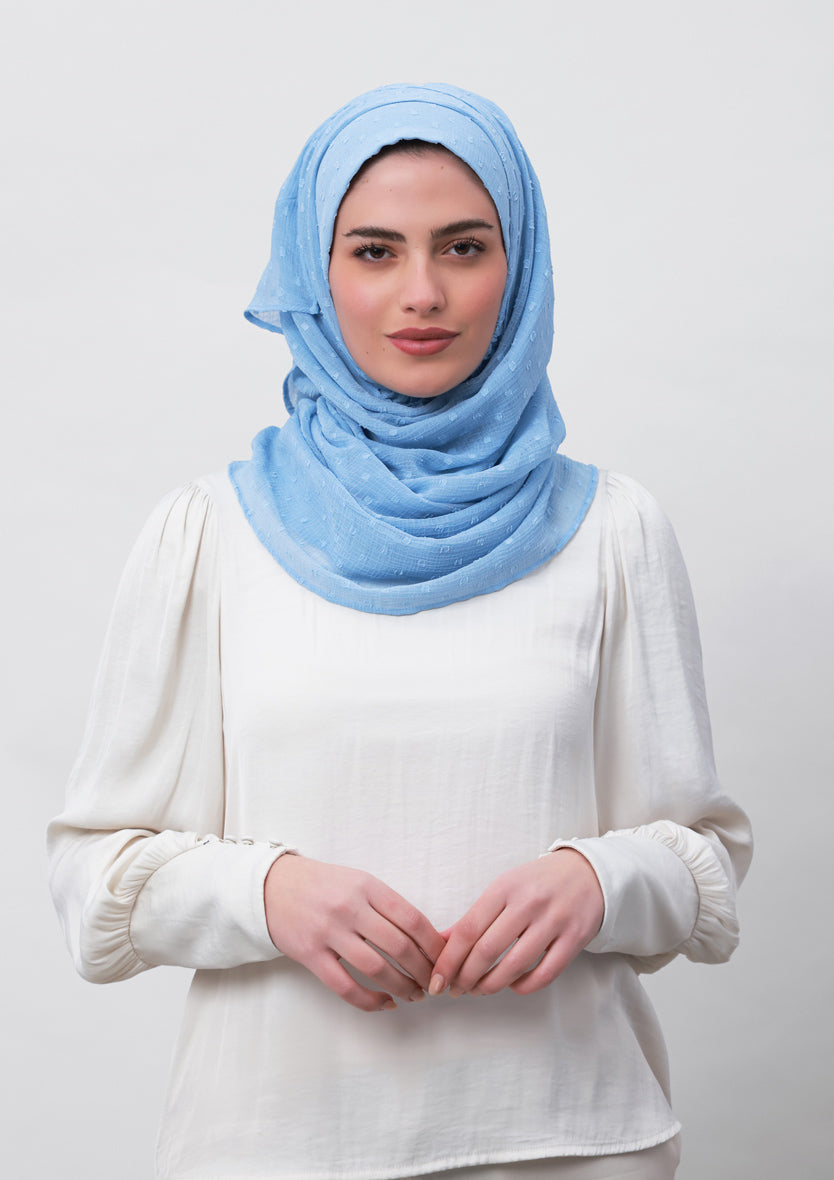 Baby Blue-Plain Mosaic Butti Chiffon