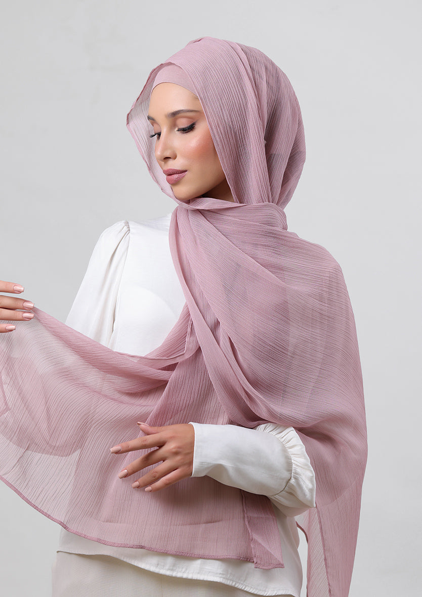 Rose Blush- Classic Shawl- Plain Crinkled Chiffon - Main Image