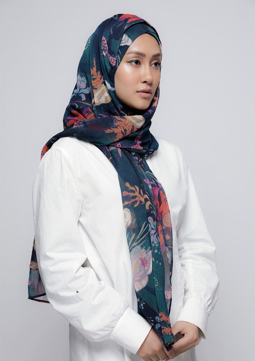 Under The Sea - Printed Crinkled Chiffon