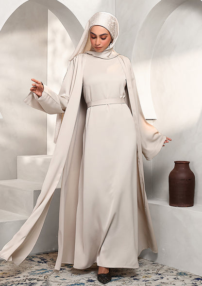 Abaya & Maxi Dress Set - Stone