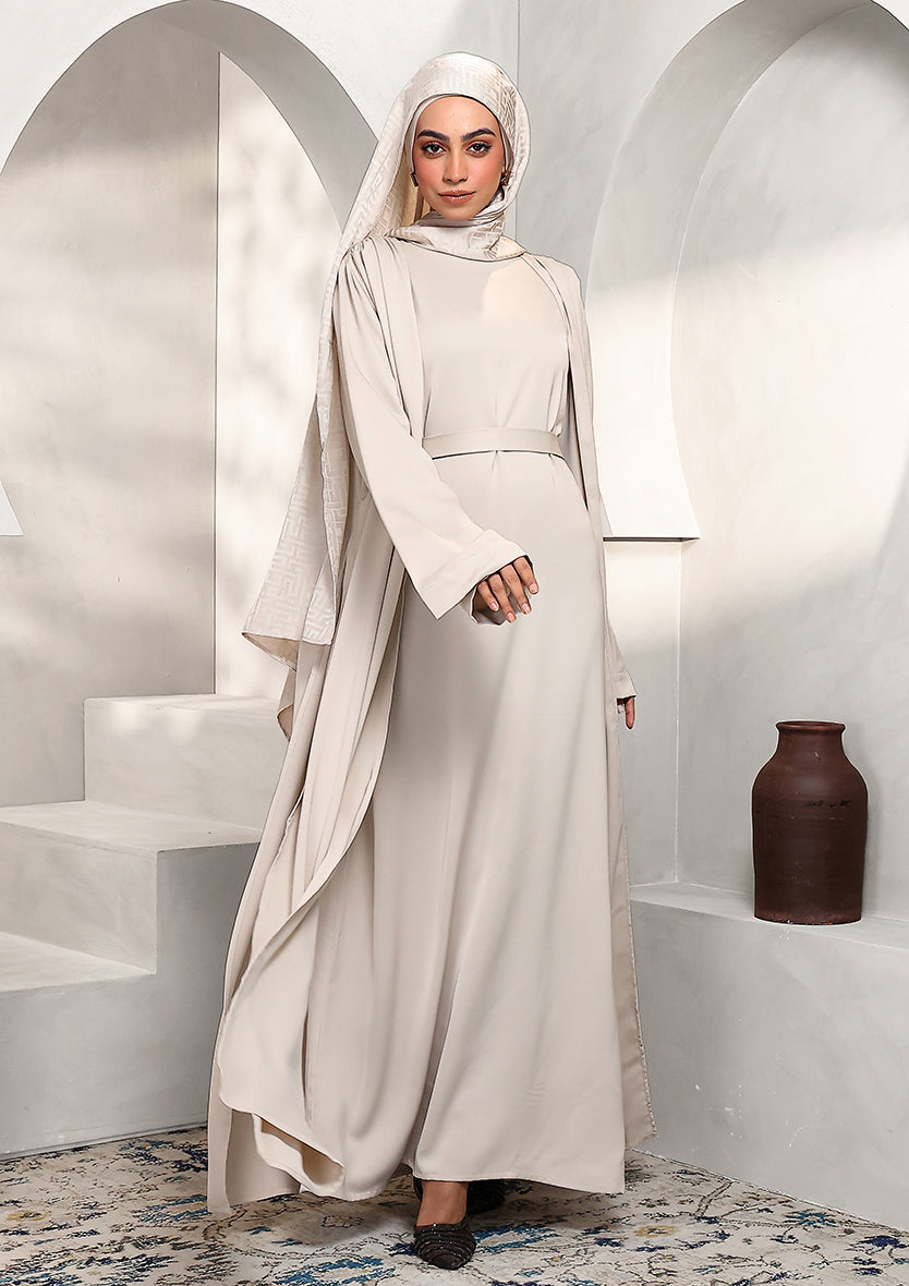 Abaya & Maxi Dress Set - Stone