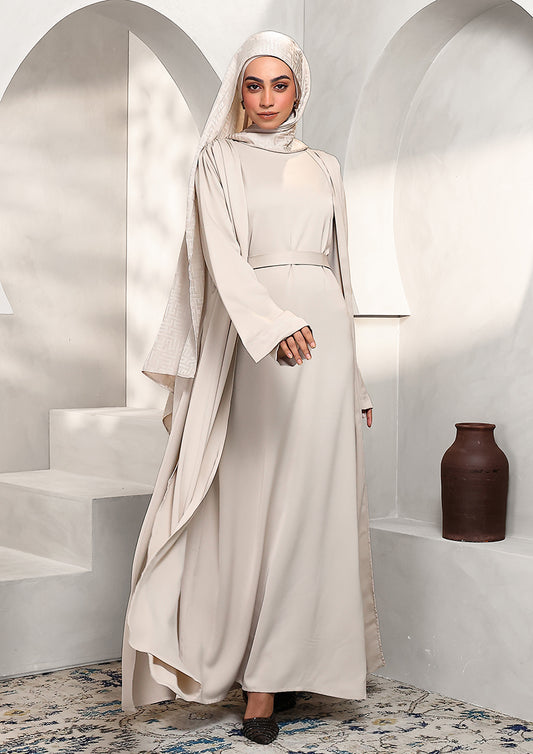 Abaya & Maxi Dress Set - Stone