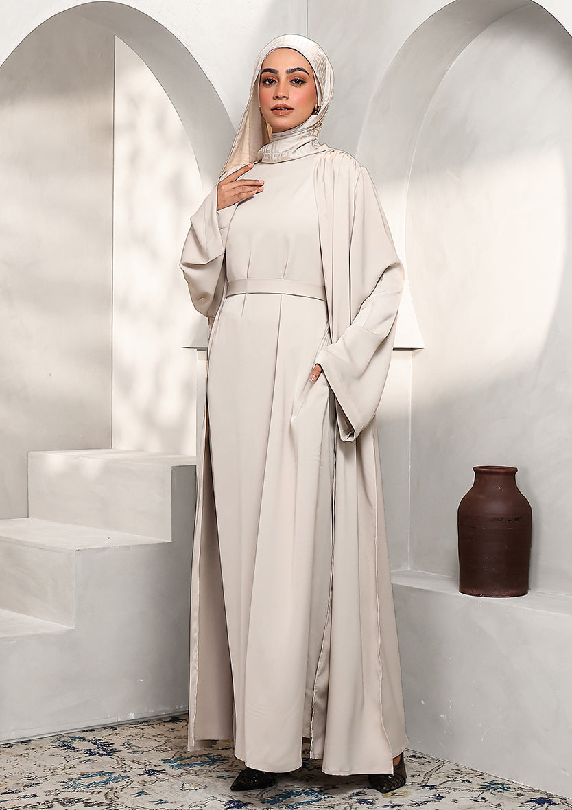 Abaya & Maxi Dress Set - Stone