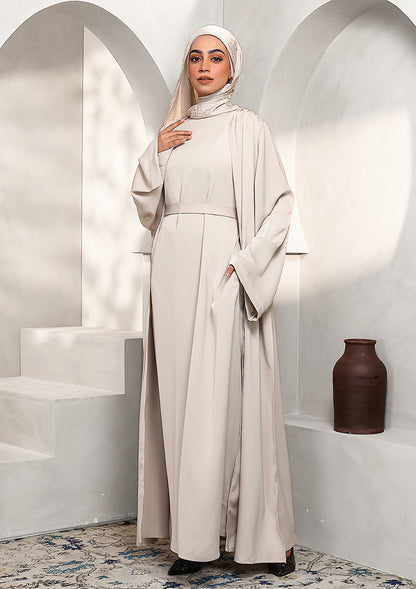 Abaya & Maxi Dress Set - Stone