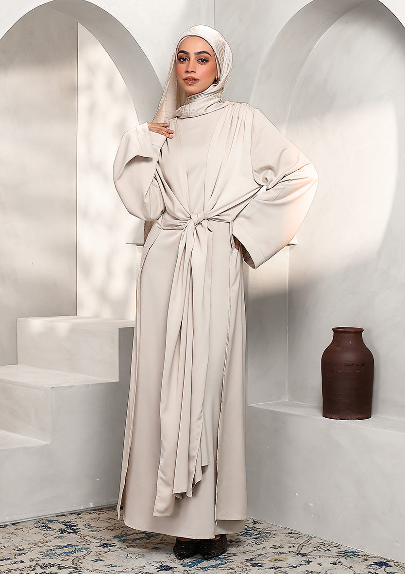Abaya & Maxi Dress Set - Stone