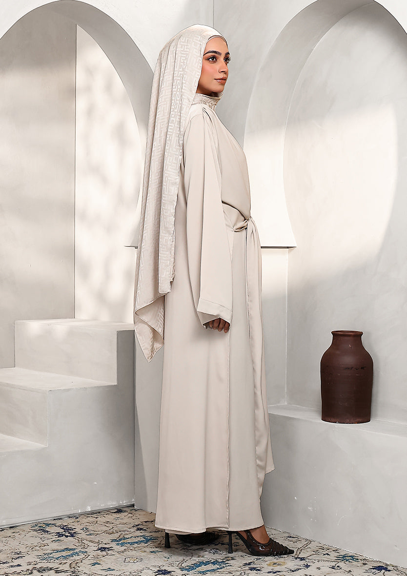 Abaya & Maxi Dress Set - Stone
