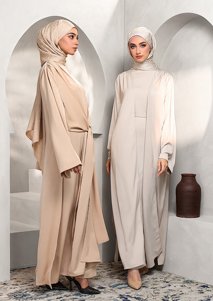Abaya & Maxi Dress Set - Stone