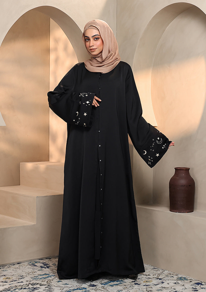 Abaya With Embroidery - Black