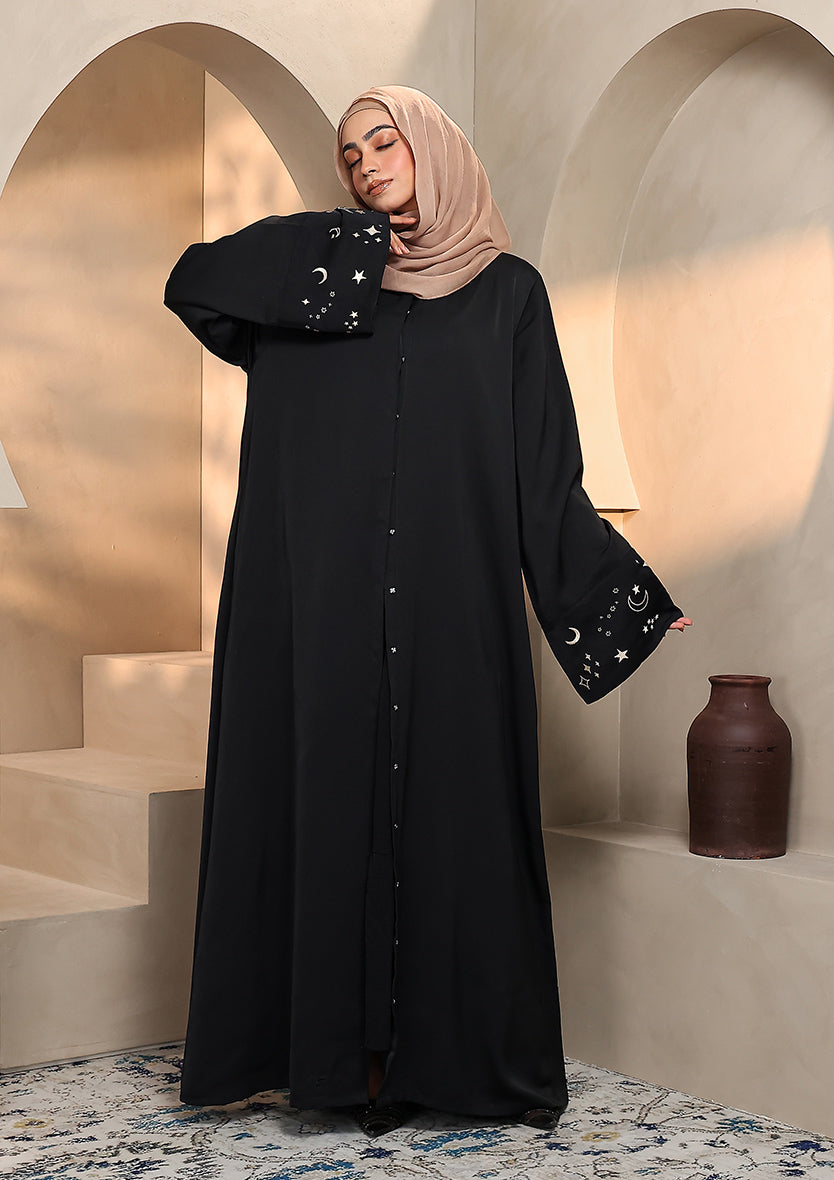 Abaya With Embroidery - Black