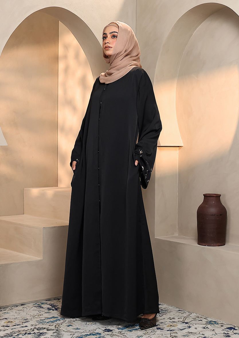 Abaya With Embroidery - Black