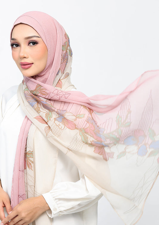 Blossoms over KL - Crinkled Chiffon - Instant Hijab With Inner
