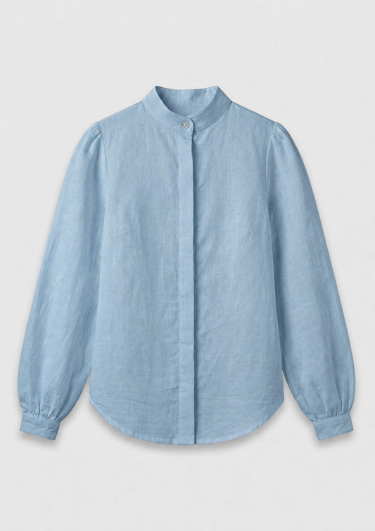 Capri Wrap Blouse - Baby Blue Linen Combo