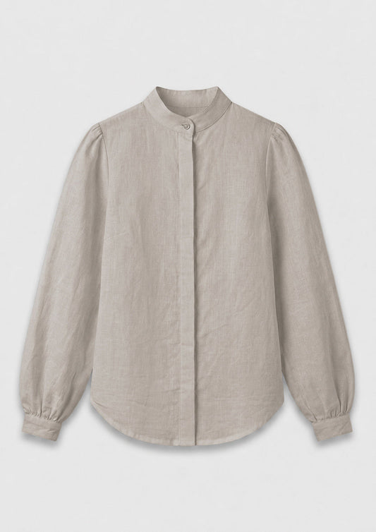 Capri Wrap Blouse - Mushroom Linen Combo