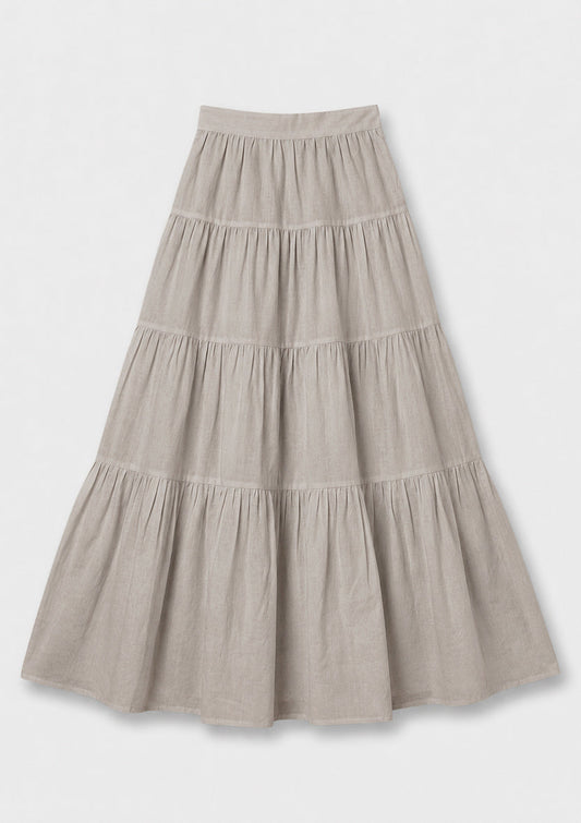 Capri Ruffle Maxi Skirt - Mushroom Linen Combo