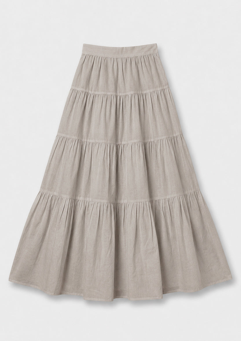 Capri Ruffle Maxi Skirt - Mushroom Linen Combo