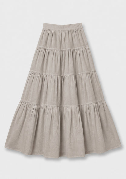 Capri Ruffle Maxi Skirt - Mushroom Linen Combo