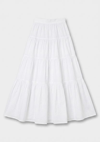 Capri Ruffle Maxi Skirt - White Linen Combo