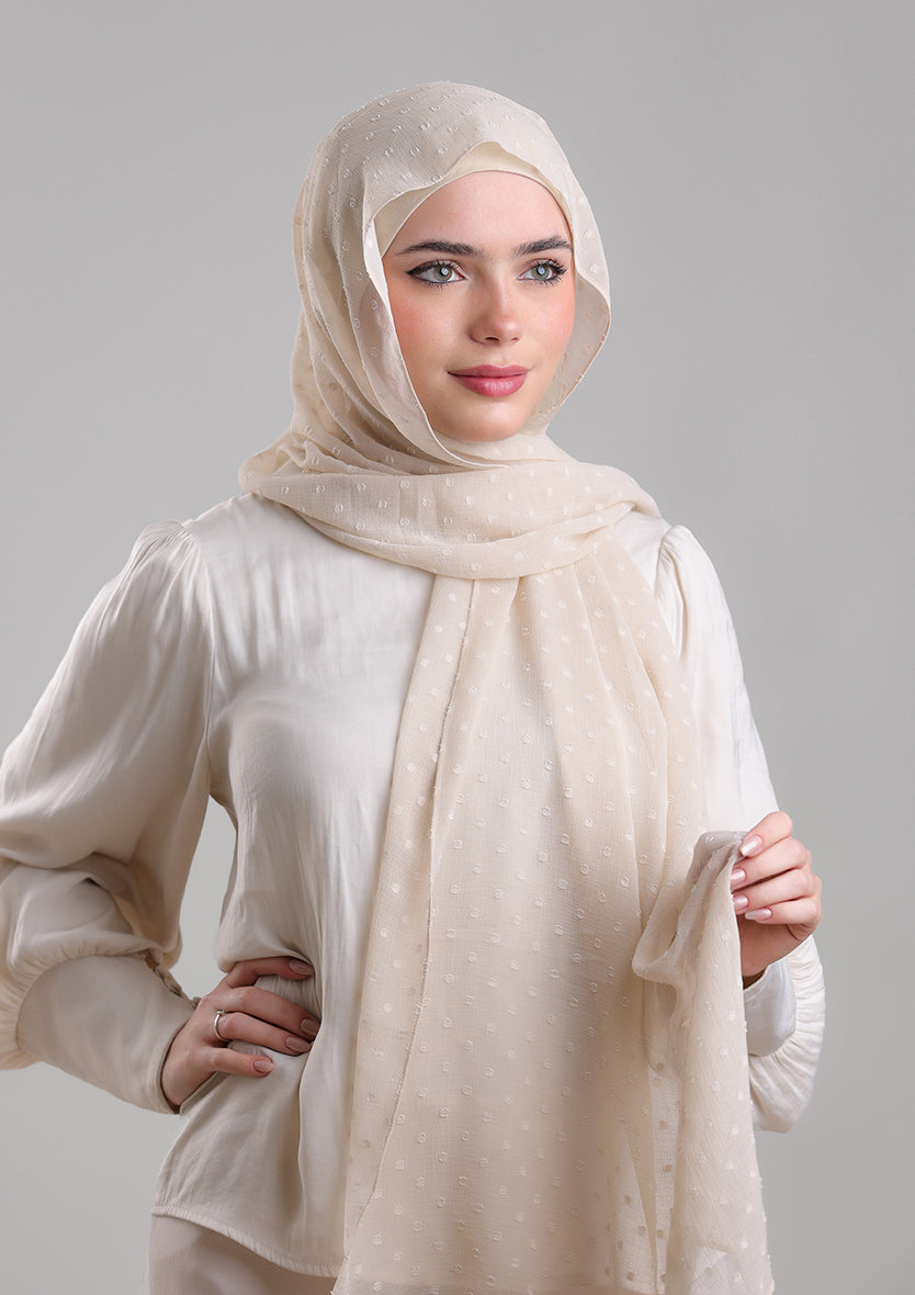 Cream-Plain Mosaic Butti Chiffon