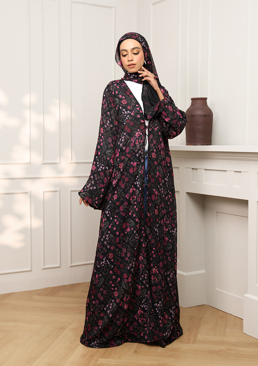 Tie Front Abaya & Shawl Set - Eden Garden