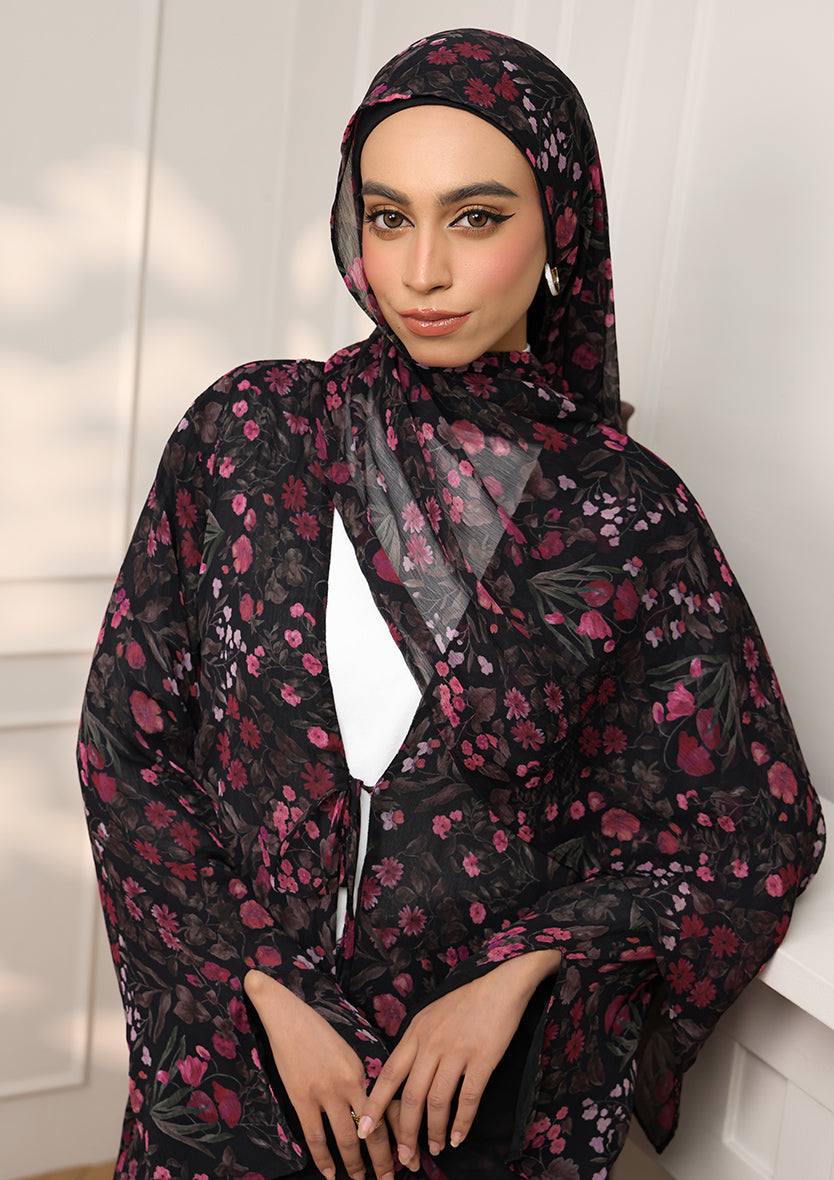 Tie Front Abaya & Shawl Set - Eden Garden