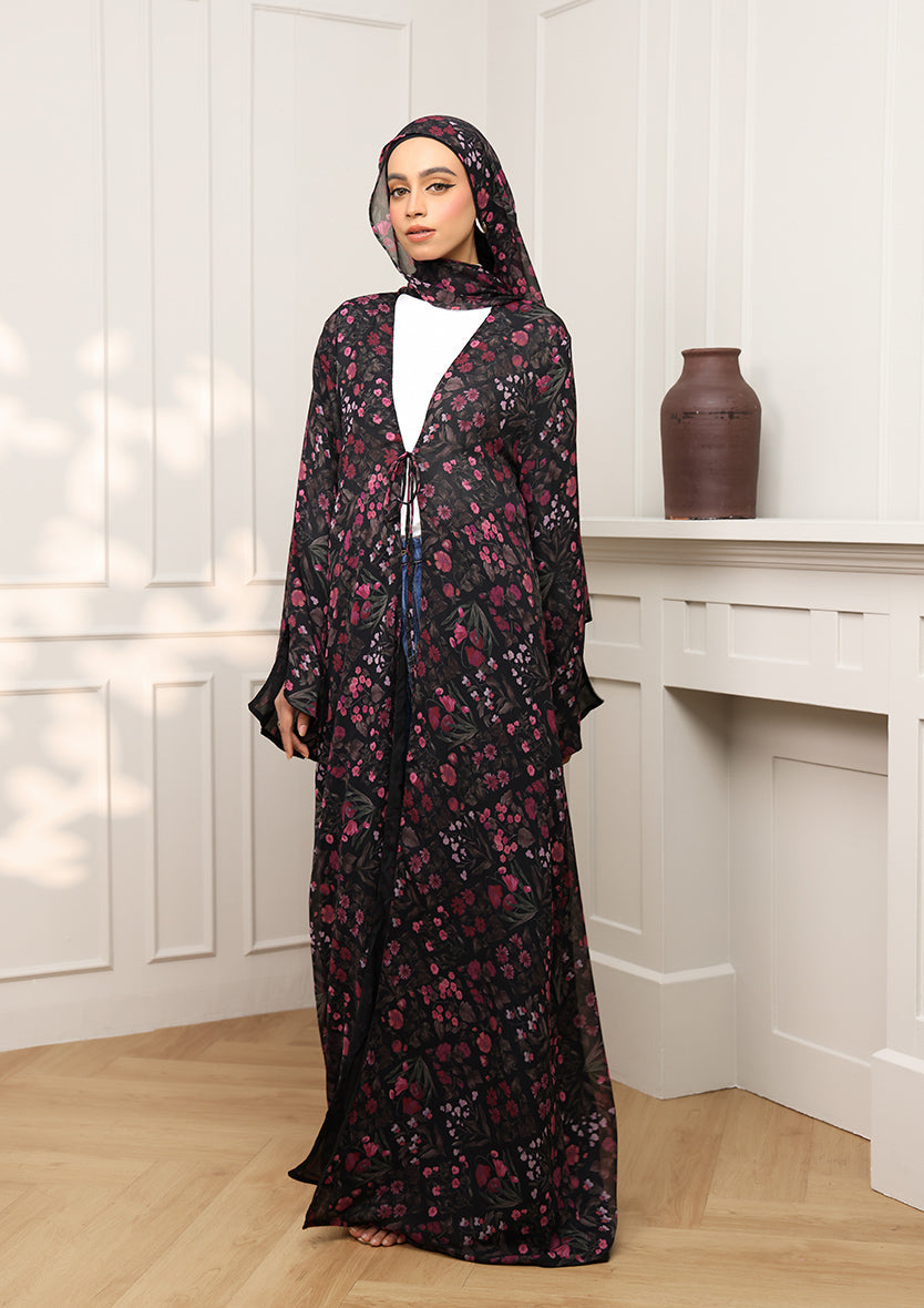 Tie Front Abaya & Shawl Set - Eden Garden