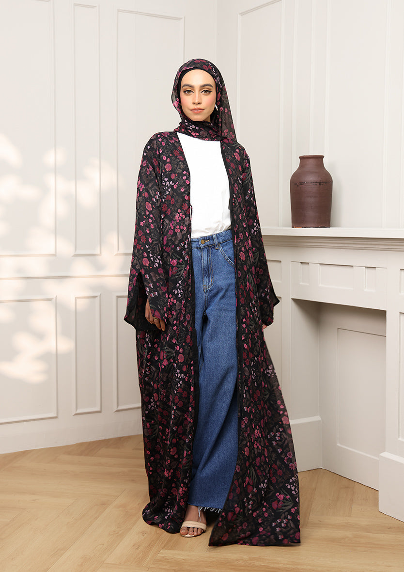 Tie Front Abaya & Shawl Set - Eden Garden