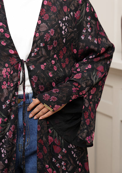 Tie Front Abaya & Shawl Set - Eden Garden