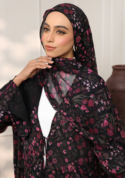 Tie Front Abaya & Shawl Set - Eden Garden