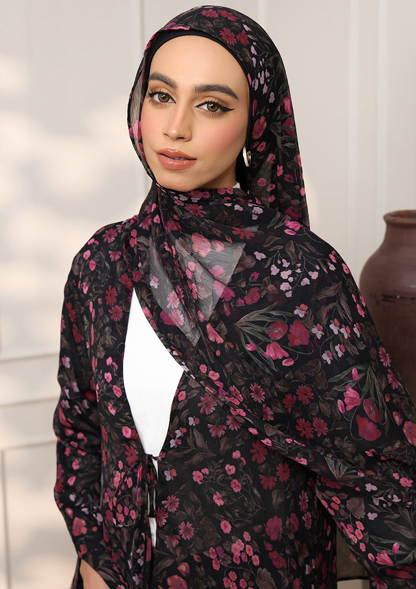Tie Front Abaya & Shawl Set - Eden Garden