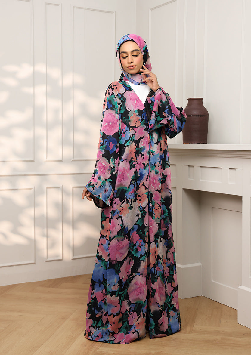 Tie Front Abaya & Shawl Set - Eden Garden