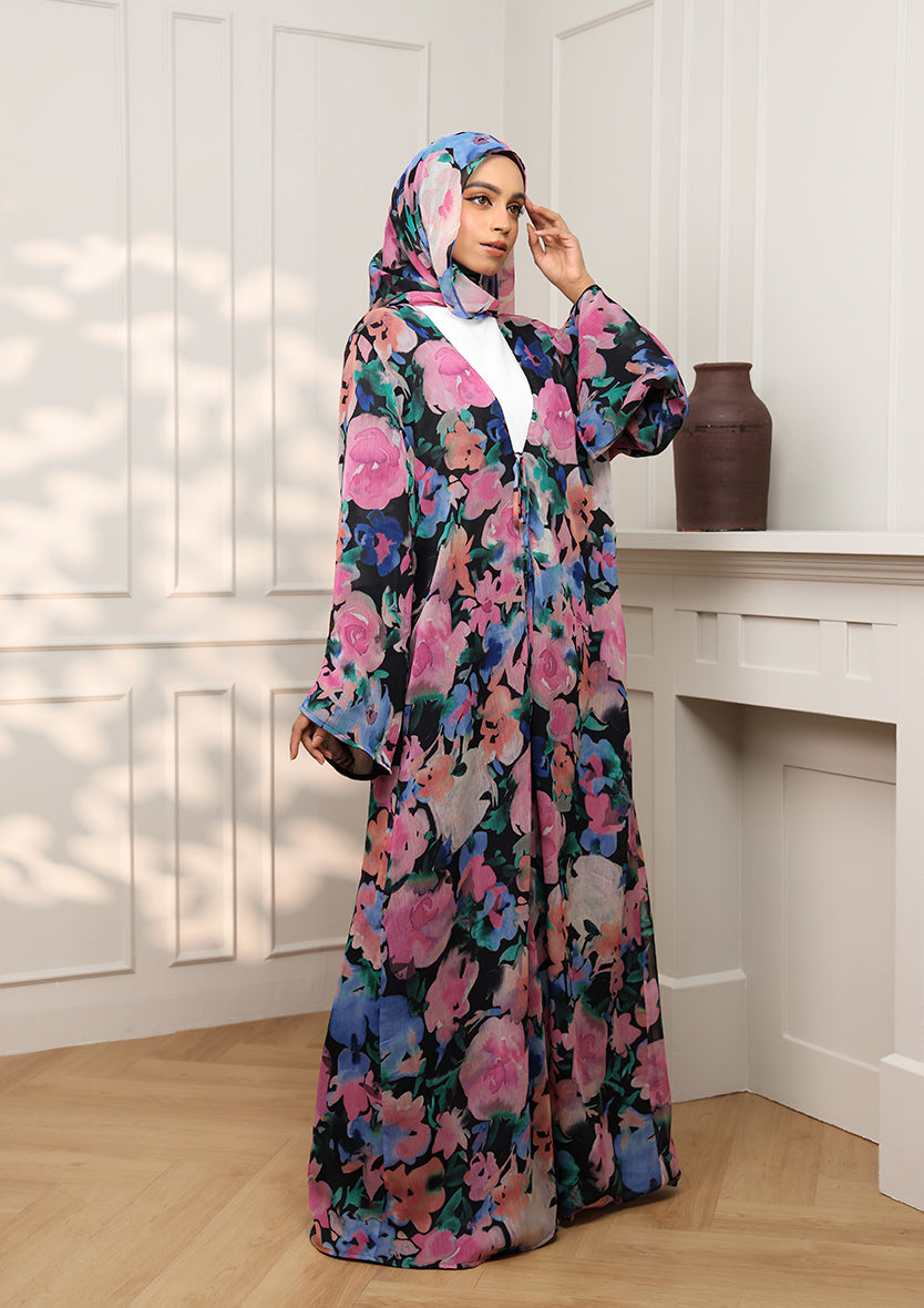 Tie Front Abaya & Shawl Set - Eden Garden
