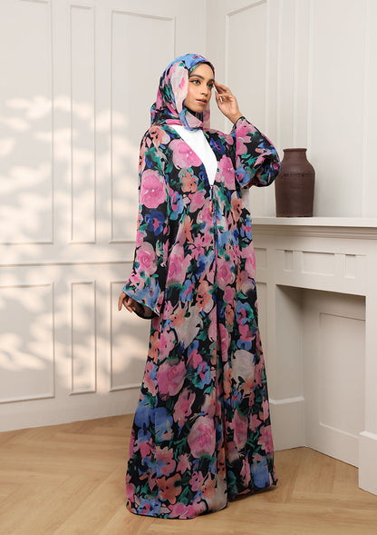 Tie Front Abaya & Shawl Set - Eden Garden