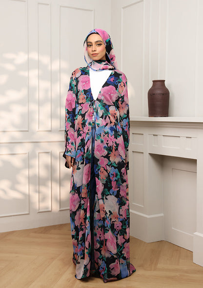 Tie Front Abaya & Shawl Set - Eden Garden