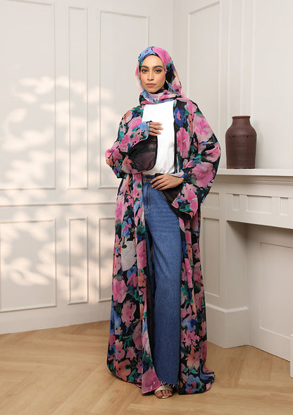 Tie Front Abaya & Shawl Set - Eden Garden