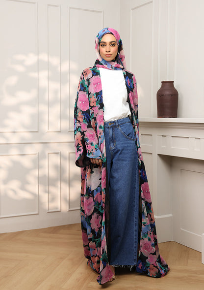Tie Front Abaya & Shawl Set - Eden Garden