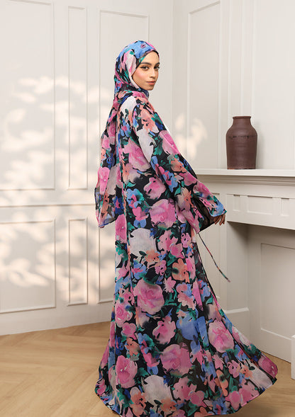 Tie Front Abaya & Shawl Set - Eden Garden