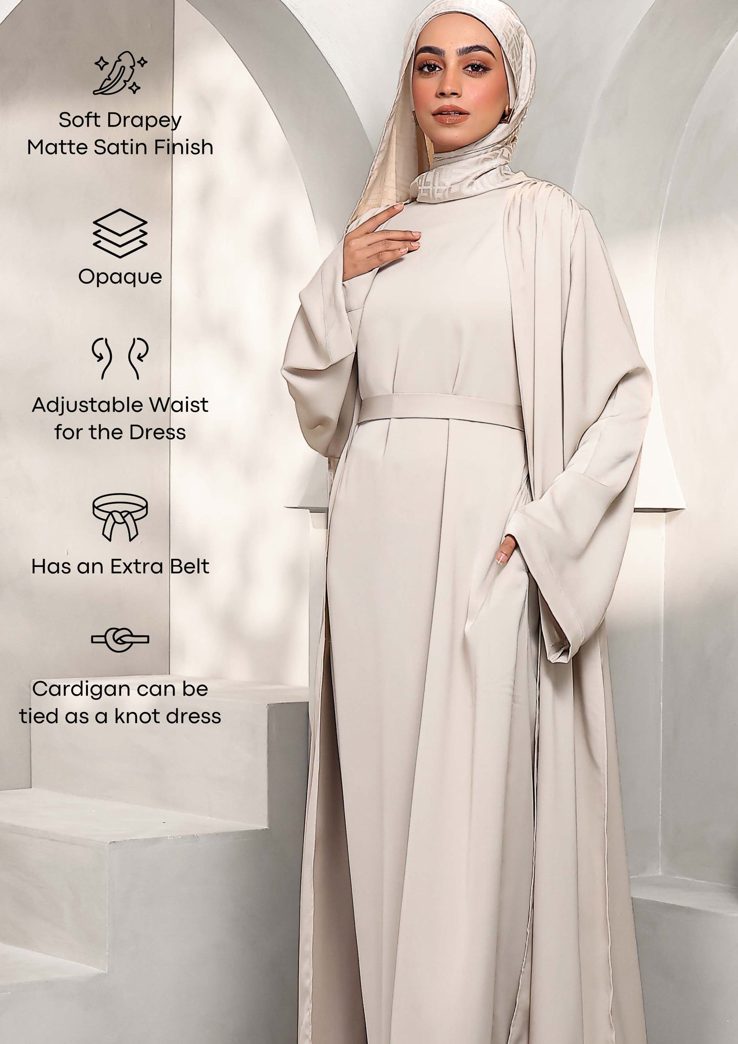 Abaya & Maxi Dress Set - Stone