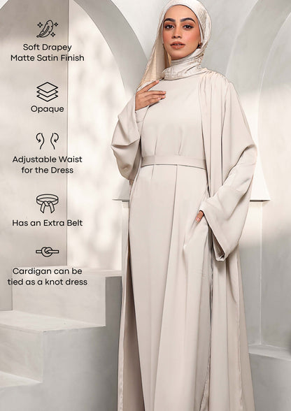 Abaya & Maxi Dress Set - Stone