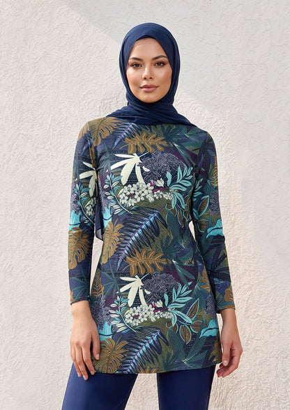 Forest Mirage Navy - 3 Piece Modest Swim Set